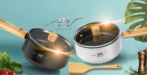 M18雙層防燙麥飯石不沾電煎烹飪鍋1.6L-木紋款-BY011018
